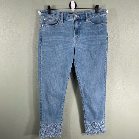 Ralph Lauren Blue Straight Cropped Embroidered Hem Denim Jeans Women's Size 6 - Picture 13 of 13